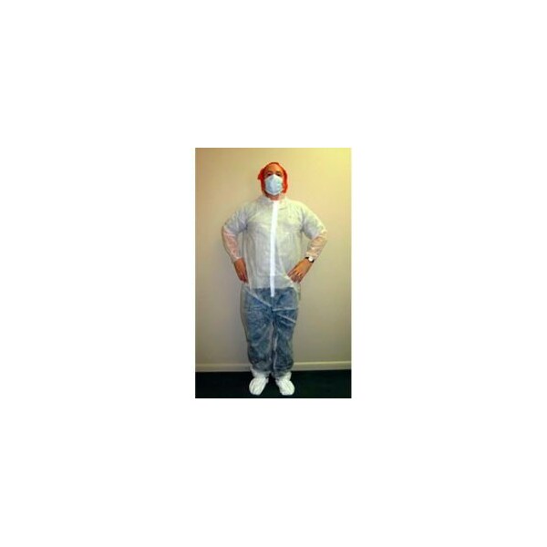 Keystone Safety Polypropylene Coverall, Elastic Wrists & Ankles, Zipper Front, Single Collar, White, 2XL, 25/Case CVL-NW-E-2XL - main